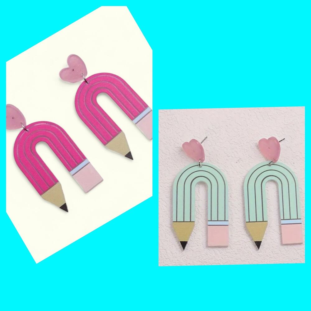 Colorful U Shape Pencil Design Dangle Earrings Cute ‎ 2 pairs